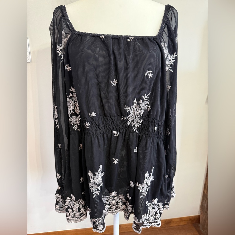 Seven7 Women’s Long Sleeve Black Sheer Top - Size 18/20